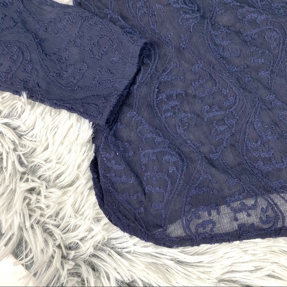 Loft Navy Sheer Lace Long Sleeve Top EUC - Picture 4 of 11